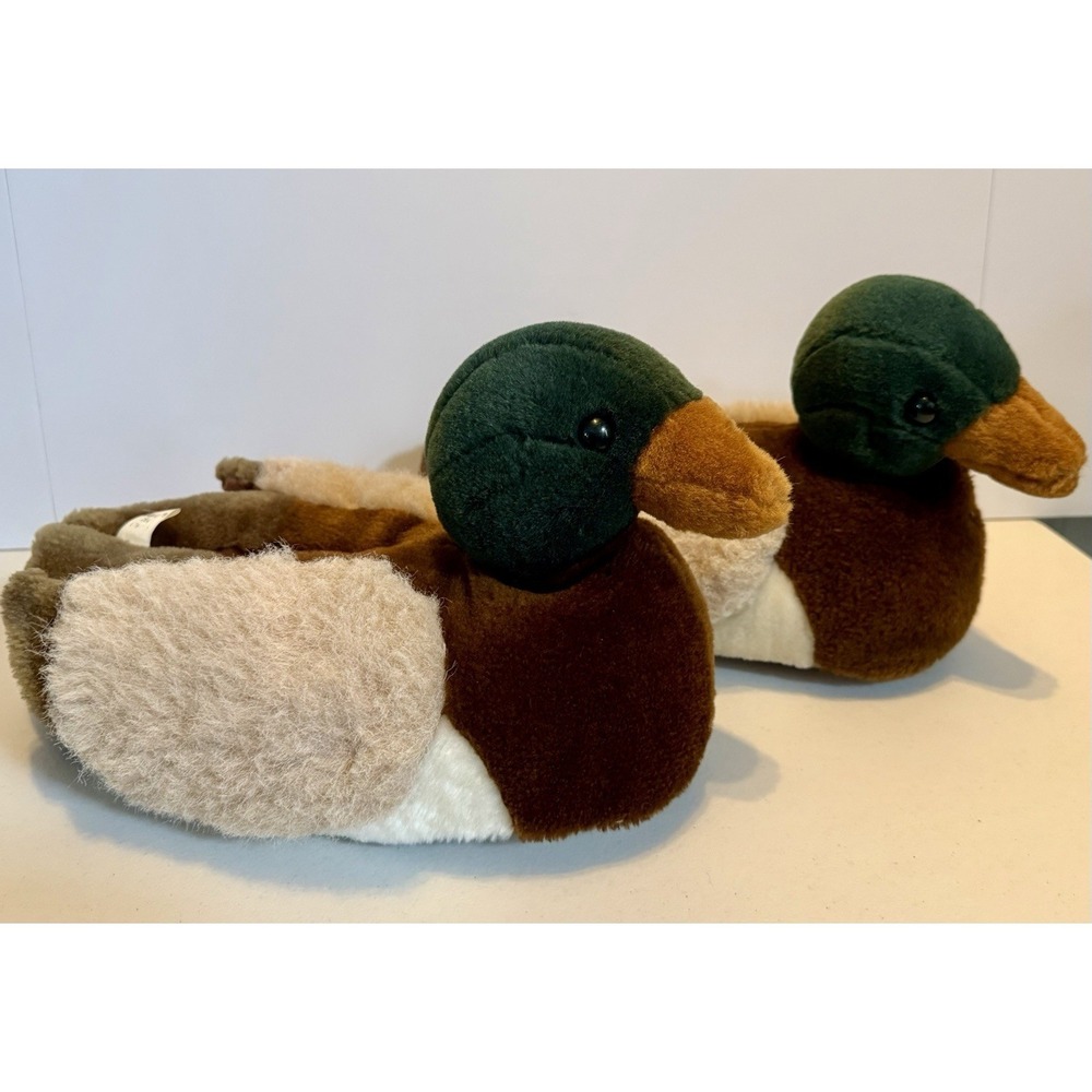 Vintage Kinsman Mallard Duck Faux Fur Mens Slippers Size Large 10-12 Hunting